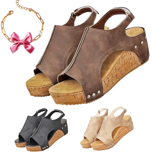 Gyagalre Damen Retro Keilsandalen, Keilsandalen für Damen, bequeme Keilsandalen, breite Keilsandalen, hellbraun, 36 EU von Gyagalre