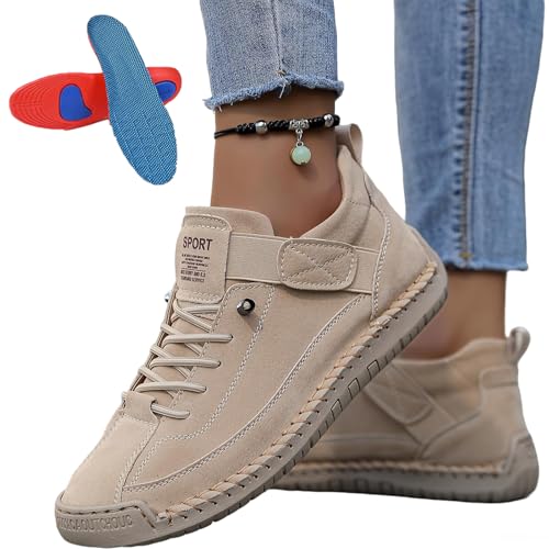 Gyagalre Elira Sneakers Damen – Bequeme Stützende Orthopädische Schuhe | Ergonomische Slip-On Sneaker mit Elastischem Gummiband (Beige, Erwachsene, 37, Numerisch, EU Schuhgrößensystem, M) von Gyagalre