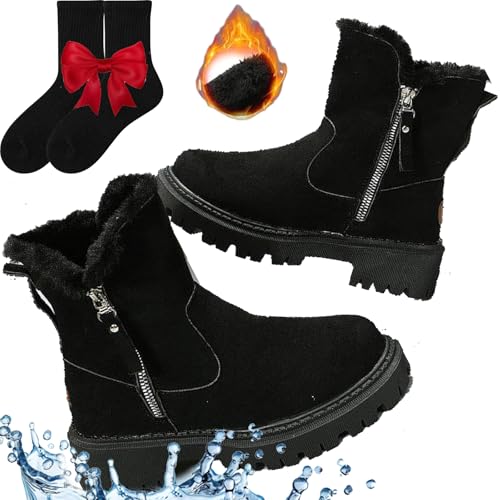 Gyagalre Grace Schneestiefel,Grace Snow Boots With Lining,Warm And Cosy Women'S Leather Boots,Women'S Waterproof Snow Boots (Schwarz, Erwachsene, Damen, 37, Numerisch, EU Schuhgrößensystem, M) von Gyagalre