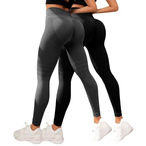 2 Stück Leonie & Co 3D-Leggings, Anti-Cellulite, Damen, Kompressions-Leggings, Schlankheits-Hosen, hohe Taille, nahtlos, Yoga, Workout & Fitness, Push-Up, formschön, ohne Nähte von Gyaimxfu