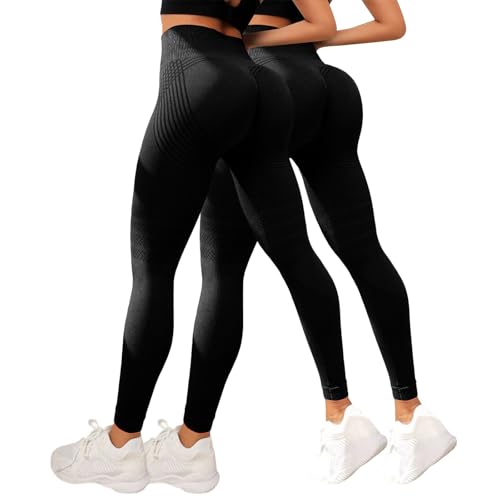 2 Stück Leonie & Co 3D-Leggings, Anti-Cellulite, Damen, Kompressions-Leggings, Schlankheits-Hosen, hohe Taille, nahtlos, Yoga, Workout & Fitness, Push-Up, formschön, ohne Nähte von Gyaimxfu