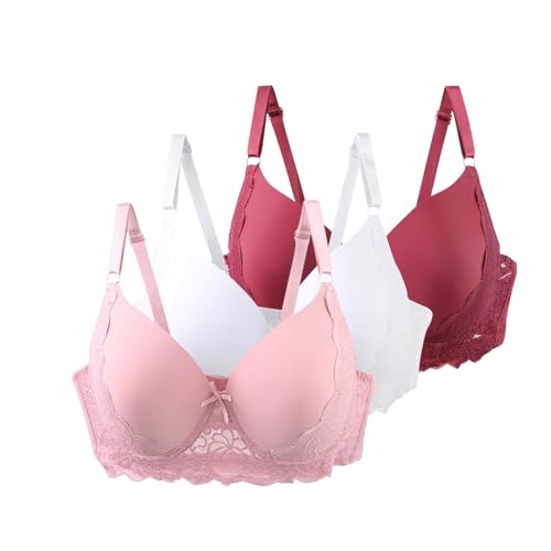 3er Pack Damen BHS mit Bügel 90–115 C/D/E Große Größen Push-Up Spitzen-BH mit Verstellbaren Trägern Leicht Atmungsaktiv Komfort Unterwäsche für Alltag und Freizeit von Gyaimxfu