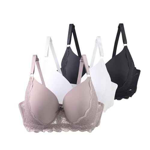 3er Pack Damen BHS mit Bügel 90–115 C/D/E Große Größen Push-Up Spitzen-BH mit Verstellbaren Trägern Leicht Atmungsaktiv Komfort Unterwäsche für Alltag und Freizeit von Gyaimxfu