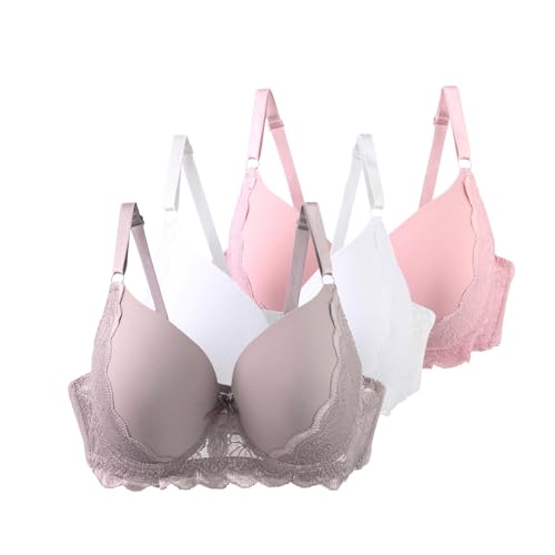 3er Pack Damen BHS mit Bügel 90–115 C/D/E Große Größen Push-Up Spitzen-BH mit Verstellbaren Trägern Leicht Atmungsaktiv Komfort Unterwäsche für Alltag und Freizeit von Gyaimxfu