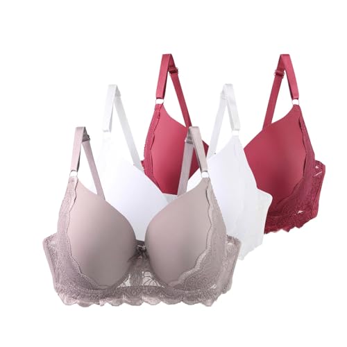 3er Pack Damen BHS mit Bügel 90–115 C/D/E Große Größen Push-Up Spitzen-BH mit Verstellbaren Trägern Leicht Atmungsaktiv Komfort Unterwäsche für Alltag und Freizeit von Gyaimxfu