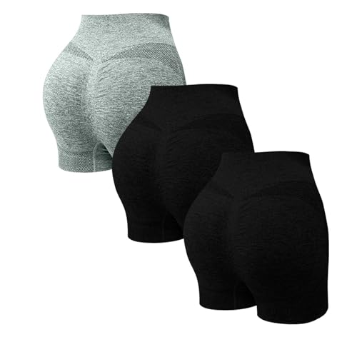 3er Pack Damen Gym Shorts Hohe Taille Kurze Radlerhose Scrunch Butt Lifting Workout-Shorts Yoga Fitness Nahtlos Sportshorts Bauchweg Unterhosen Blickdicht Sommer Hotpants von Gyaimxfu