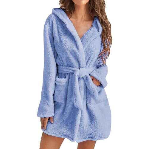 Bademantel Damen Flauschig Kurz Morgenmantel mit Kapuze Winter Weich Plüsch Loungewear Leicht Doppelseitiger Saunamantel Kuschelig Hausmantel Nachtwäsche Kuschelfleece Loungewear Elegant Pyjama von Gyaimxfu