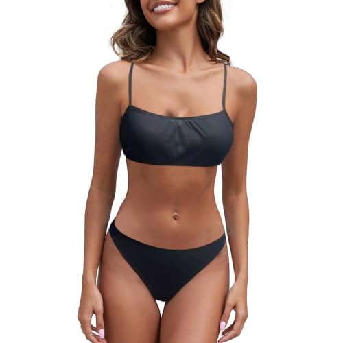 Bankini Damen Tan Through Bauchweg Bademode Set Sport Schlankheits Badeanzug durchscheinend Bikini Sonnendurchlässige Riemchen Sonnendurchlässige Sommer Must Haves Zweiteiliger Badeanzug Swimsuit von Gyaimxfu