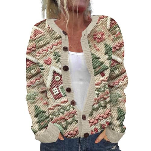 Black Friday Angebote 2024,Weihnachten Strickjacke Kurz Damen Winter Cardigan Weihnacht V Ausschnitt Mit Knopf Weihnachtsdruck Weihnachtsjacke Lang Strick Weihnachtspulli Langarm Christmas Pullover von Gyaimxfu