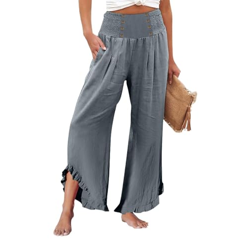 Black Friday Angebote 2025,Baggy Leinenhose Damen Lang Sommerhose mit Unregelmäßige Hosenbeine Freizeithose Bequeme Leinen Hose Palazzo Hose Lässige Sommer Outdoor Strandhose Elegant Damen Hosen von Gyaimxfu