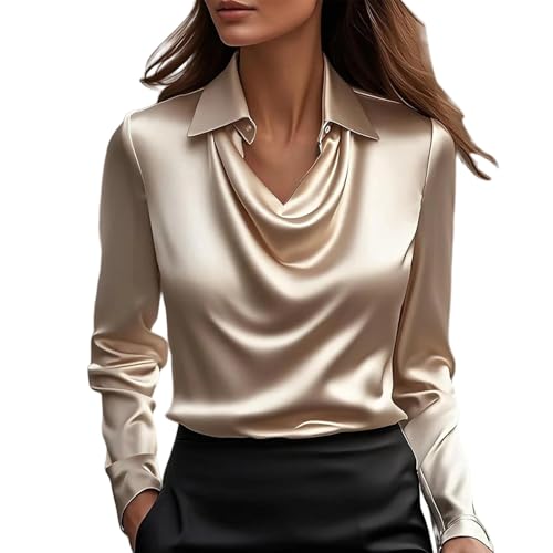 Blusen Damen Satin Bluse Elegante Oberteile Langarm Shirts Festliche Blusen Elegant Seidig Shirt Hemdbluse Arbeitshemd Seiden Business Blusenshirt Lässiges Langarmshirt von Gyaimxfu