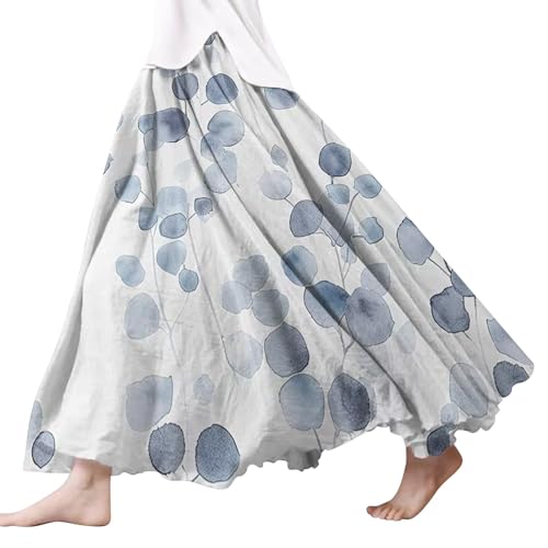 Damen Röcke Lang,Elegant Strandrock Bunt Blumendruck Schickes Plisseerock Vintage A-Line Swing Freizeitrock Leicht Und Luftig Knielang Midirock Komfortabler Stretch Sommerrock 2024 von Gyaimxfu