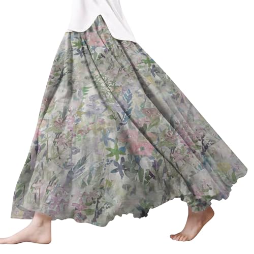 Damen Röcke Lang,Elegant Strandrock Bunt Blumendruck Schickes Plisseerock Vintage A-Line Swing Freizeitrock Leicht Und Luftig Knielang Midirock Komfortabler Stretch Sommerrock 2024 von Gyaimxfu