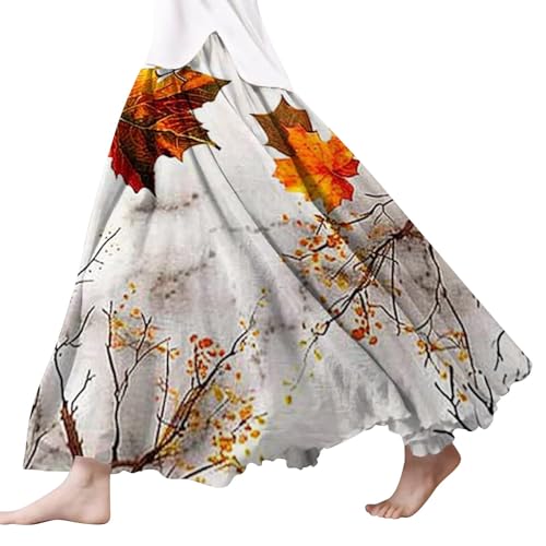Damen Röcke Lang,Elegant Strandrock Bunt Blumendruck Schickes Plisseerock Vintage A-Line Swing Freizeitrock Leicht Und Luftig Knielang Midirock Komfortabler Stretch Sommerrock 2024 von Gyaimxfu
