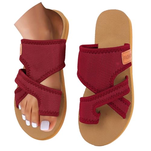Deals of The Day,Orthopädische Sandalen Damen Hallux Valgus Sommer Flach Pantolette Leichte Mesh Strandsandalen Bequeme Big Toe Hausschuhe Elegant Breite Füße Casual Freizeitschuhe Pantolette von Gyaimxfu