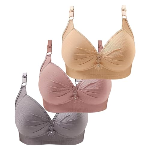 Gyaimxfu 3er Pack BH Damen Ohne Bügel Push Up, Starker Halt für Große Brüste, Klassisches Set Aus Baumwolle, Weich und Bequem Mit Verstellbaren Trägern für Den Alltag von Gyaimxfu