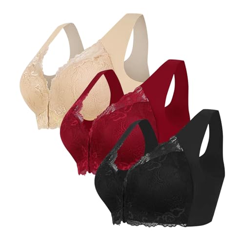 Gyaimxfu 3er Pack BH Hatme Haltungskorrektur BH, Vorderverschluss Bra Damen Ohne Bügel Push Up Seamless Atmungsaktiv Bralette Bustier mit Polster Wireless Bra Große Größen Weich Sport-BHS(M-8XL) von Gyaimxfu