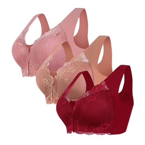 Gyaimxfu 3er Pack BH Hatme Haltungskorrektur BH, Vorderverschluss BH Damen Ohne Bügel Push Up Seamless Atmungsaktiv Bralette Bustier mit Polster Wireless BH Bra Große Größen Weich Sport-BHS(M-8XL) von Gyaimxfu