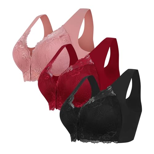 Gyaimxfu 3er Pack BH Hatme Haltungskorrektur BH, Vorderverschluss BH Damen Ohne Bügel Push Up Seamless Atmungsaktiv Bralette Bustier mit Polster Wireless BH Bra Große Größen Weich Sport-BHS(M-8XL) von Gyaimxfu