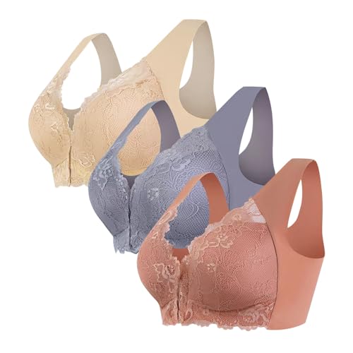 Gyaimxfu 3er Pack BH Hatme Haltungskorrektur BH, Vorderverschluss Bra Damen Ohne Bügel Push Up Seamless Atmungsaktiv Bralette Bustier mit Polster Wireless Bra Große Größen Weich Sport-BHS(M-8XL) von Gyaimxfu