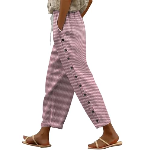 Gyaimxfu 7/8 Baumwollehose Damen Sommer Leicht Sporthose Baumwolle Leinen Stoffhose Lockere Einfarbig Sommerhose Lässig High Waist Strandhose mit Taschen Freizeithose Elegant Haremshose für Frauen von Gyaimxfu