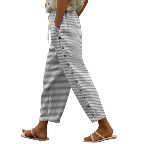 Gyaimxfu 7/8 Baumwollehose Damen Sommer Leicht Sporthose Baumwolle Leinen Stoffhose Lockere Einfarbig Sommerhose Lässig High Waist Strandhose mit Taschen Freizeithose Elegant Haremshose für Frauen von Gyaimxfu