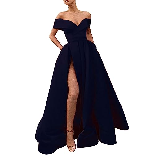 Gyaimxfu Abendkleid Damen Lang Elegant, Sexy Off Shoulder Beinschlitz Cocktailkleider A-Linie Lange Kleid Hochzeit Party Prom Dress Prinzessin Festkleider Partykleid Ballkleider von Gyaimxfu