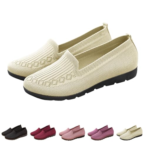 Gyaimxfu Ballerina Damen, Mesh Ballerinas Damen Ballerinas Bequem, Stricken Runde Zehe Flache Schuhe, Atmungsaktiv Stricken Balerinaschuhe rutschfest Sportlich Damenschuhe Für Alltag von Gyaimxfu