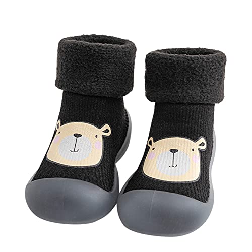 Gyaimxfu Barfußschuhe Baby Winter Mit Motiv Lauflernschuhe Kinder Einfarbig rutschfeste Hüttenschuhe Weicher Stricken Sockenschuhe Gummisohle Indoor Socken Schuhe Warm Für Mädchen Junge von Gyaimxfu