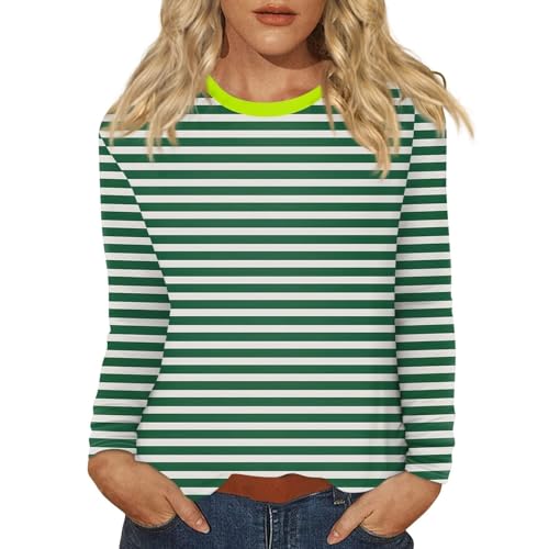 Gyaimxfu Damen Basic Gestreiftes Baumwolle Langarmshirt Damen Shirt Gestreiftes Langarm Rot Shirt Long Sleeve Leicht Basic mit Rundhals Mode Kleidung Langarmshirts Frauen von Gyaimxfu