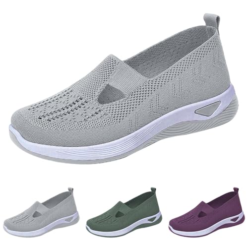 Gyaimxfu Damen Slip on Sneaker Sommer Casual Weite H Sommerschuhe Bequeme Memory Schaum Sneaker Atmungsaktives Vermascht Walkingschuhe Outdoor Fitness Erhöhte Dämpfung Und Entlastung Der Füße von Gyaimxfu