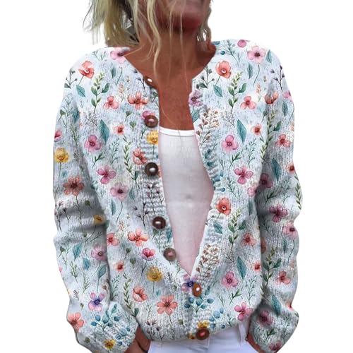 Gyaimxfu Damen Strickjacke Weihnachts Langarm Knöpfen Weihnachtspulli Ugly Christmas Sweater Oversized Sweatshirt Gestricktes 2024 Lustige Weihnachtsdruck Lustige Weihnachtsdruck von Gyaimxfu