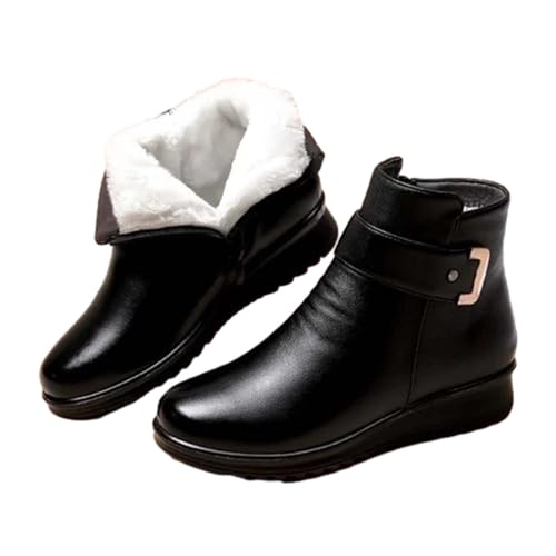 Gyaimxfu Damen Winterstiefel Lederschuhe,Elegante Schuhe,Warm gefütterte Winterschuhe Schneestiefel Herbst Winter Wildleder Schlupfstiefel Halbschaft Stiefel Boots Outdoor Schuhe Lässig, Bequem von Gyaimxfu