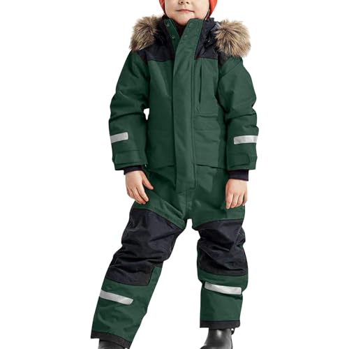 Gyaimxfu Einteiliges Schneeanzug Kinder Warmes Skioverall Unisex Kinder Wasserdicht Skianzüge Winddicht Schneeoverall Outdoor Softshell Dicke Fellkragenkapuze Skijacke Reflektierenden Streifen von Gyaimxfu