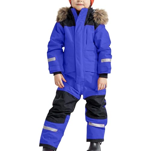 Gyaimxfu Einteiliges Schneeanzug Kinder Warmes Skioverall Unisex Kinder Wasserdicht Skianzüge Winddicht Schneeoverall Outdoor Softshell Dicke Fellkragenkapuze Skijacke Skihose Reflektierenden Streifen von Gyaimxfu