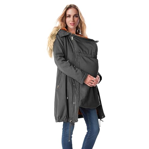 Gyaimxfu Frühling und Herbstjacke Damen Lang Warm Baumwolljacke Tragejacke Umstandsjacke Umstandsmode Herbst 3 In 1 Schwangerschaftsjacke Mit Babyeinsatz Umstandsmantel Herbstjacke mit Taschen 1 von Gyaimxfu