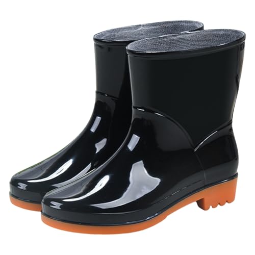 Gyaimxfu Gummistiefel Damen Weitschaft Wasserdichte Schuhe Regenstiefel Damen Wadenhohe Regenstiefel Stiefel Einfarbige Gartenschuhe Outdoor Bequeme Arbeitsstiefel Schuhe Schwarz Schleife von Gyaimxfu