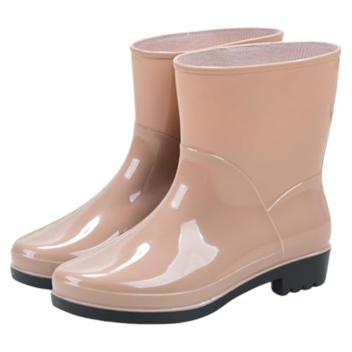 Gyaimxfu Gummistiefel Damen Weitschaft Wasserdichte Schuhe Regenstiefel Damen Wadenhohe Regenstiefel Stiefel Einfarbige Gartenschuhe Outdoor Bequeme Arbeitsstiefel Schuhe Schwarz Schleife von Gyaimxfu