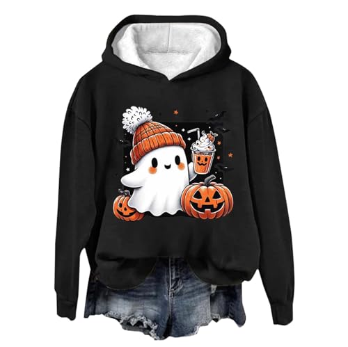 Gyaimxfu Halloween Pullover Damen, Pullover Damen Langarm Rundhals Sweatshirt Oberteile Süß Geist Drucken Langarmshirt Festival Casual Oversized Pulli Teenager Mädchen Halloween Kostüm Tops von Gyaimxfu
