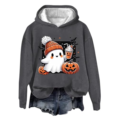 Gyaimxfu Halloween Pullover Damen, Pullover Damen Langarm Rundhals Sweatshirt Oberteile Süß Geist Drucken Langarmshirt Festival Casual Oversized Pulli Teenager Mädchen Halloween Kostüm Tops von Gyaimxfu