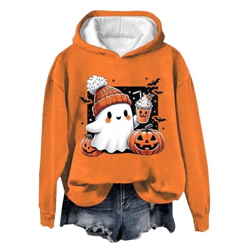Gyaimxfu Halloween Pullover Damen, Pullover Damen Langarm Rundhals Sweatshirt Oberteile Süß Geist Drucken Langarmshirt Festival Casual Oversized Pulli Teenager Mädchen Halloween Kostüm Tops von Gyaimxfu