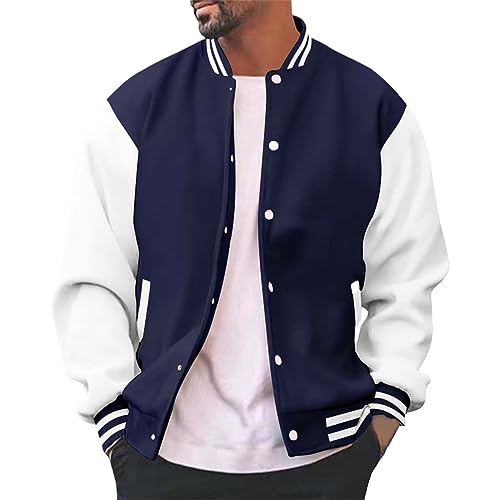 Gyaimxfu Herren Bomberjacke Baseball Jacke Herren Vintage College Jacke mit Knöpfen Sweatjacke Y2K Fashion 90er Aestethic Teenager Jungen Frühling Herbst Übergangsjacke Streetwear von Gyaimxfu