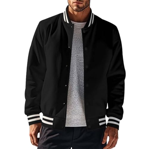 Gyaimxfu Herren Bomberjacke Baseball Jacke Herren Vintage College Jacke mit Knöpfen Sweatjacke Y2K Fashion 90er Aestethic Teenager Jungen Frühling Herbst Übergangsjacke Streetwear von Gyaimxfu