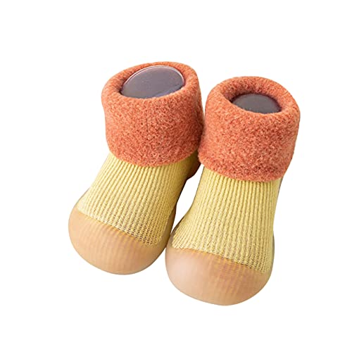 Gyaimxfu Lauflernschuhe Mädchen Einfarbig Socken Schuhe Kleinkind Fleece Niedlicher Cartoon rutschfeste Hüttenschuhe Lauflernschuhe Kinder Gummisohle Indoor Socken Schuhe Warm Für Mädchen Junge von Gyaimxfu