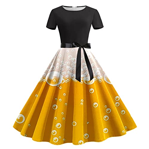 Gyaimxfu Damen Dirndl Sommerkleid Bier Festival Wench Kostüm Dienstmädchen Uniform Anzug Kleid Retro Korsett Gelb XL L von Gyaimxfu