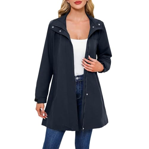 Gyaimxfu Regenjacke Damen Wasserdicht Atmungsaktiv Softshelljacke Elegant Einfarbig Regenmantel Leichte Sommerjacke Große Größen Lang Übergangsjacke mit Kapuze Gefüttert Funktionsjacke von Gyaimxfu