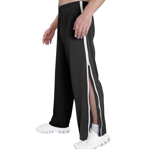 Gyaimxfu Reha Hose Damen Herren Seitlich Zu Öffnen Baggy Trainingshose mit Seitlichem Reißverschluss Am Bein Weites Bein Schnellfickerhose Druckknöpfen Sporthose Freizeithose Jogginghose Sportswear von Gyaimxfu