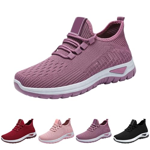 Gyaimxfu Sneaker Damen Laufschuhe Sommer Atmungsaktiv Leichtgewichts Orthopädische Turnschuhe Einfarbig Weiche Sohle Slip On Sportschuhe Outdoor Workout Walkingschuhe Mit Schnürsenkel von Gyaimxfu