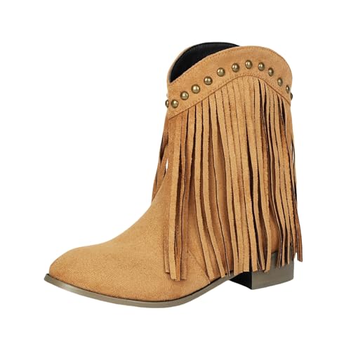 Gyaimxfu Stiefeletten Damen Wildleder Cowboystiefel Halbstiefel Schlupfschuhe Niederung Stiefel Kurzstiefel Übergangsstiefel Blockabsatz Ankle Boots Halbhoch Damenstiefel Sommer Stiefeletten von Gyaimxfu