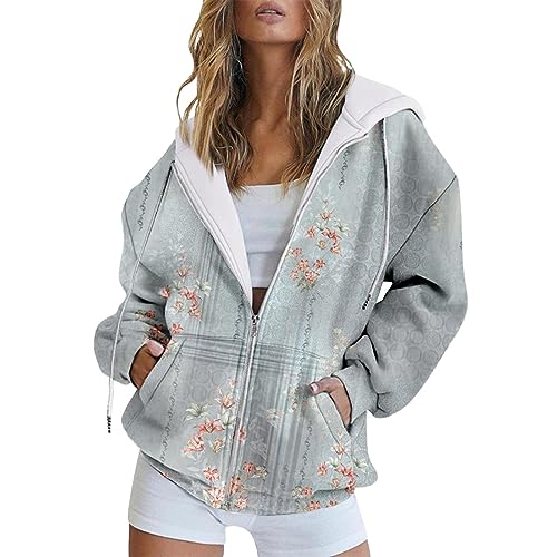 Gyaimxfu Sweatjacke Damen Oversize Retrodruck Sweatshirt Jacke Mit Kapuze - Baumwoll Zipper Hoodie Kapuzenjacke Langarm Sweatshirt Sport Style Casual Kapuzenpullover Mit Reißverschluss von Gyaimxfu